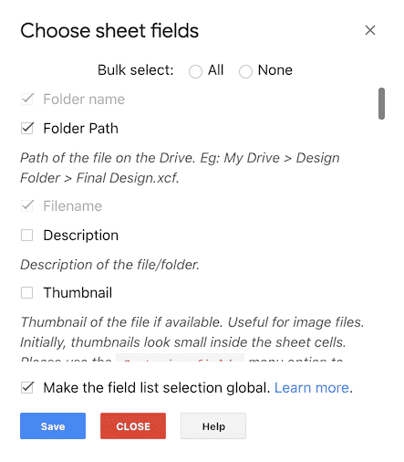 Drive Explorer metadata column chooser
